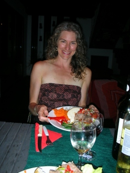 Christmas. Uruguay, Punta del Diablo. Christmas Eve Dinner at the hostel with staff and guests! Wendy!